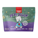 Packaging of Wonder Bark PB'N Jelly dog treats with a cartoon dog illustration on a white background.