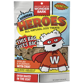 Package of 'Everyday Heroes' all natural dog treats with a superhero-themed design.
