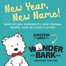 Promotional graphic for Einstein pets, now Wonder Bark, with a cartoon dog and text on a teal background.