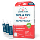 Wondercide flea and tick spot on for dogs packaging with three spot on applicators.
