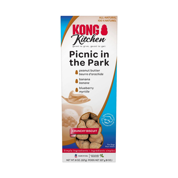 Kong Kitchen Picnic in the Park Peanut Butter, Banana & Blueberry Crunchy Biscuits for Dogs (8 oz)