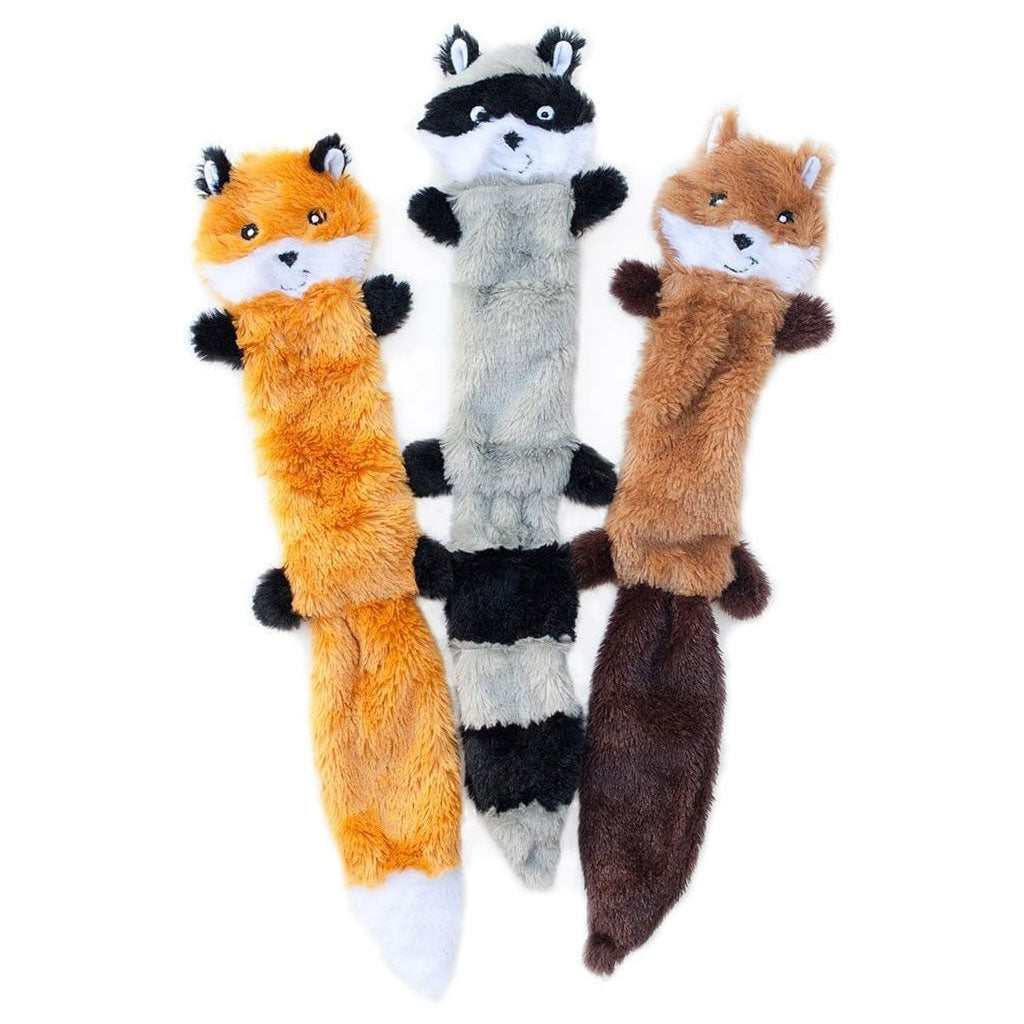 ZippyPaws Skinny Peltz Fox, Raccoon & Squirrel Plush Dog Toy, Large, 3-pack