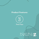 Teal background with 'Product Features' text and a number three, featuring a logo on the bottom right corner.