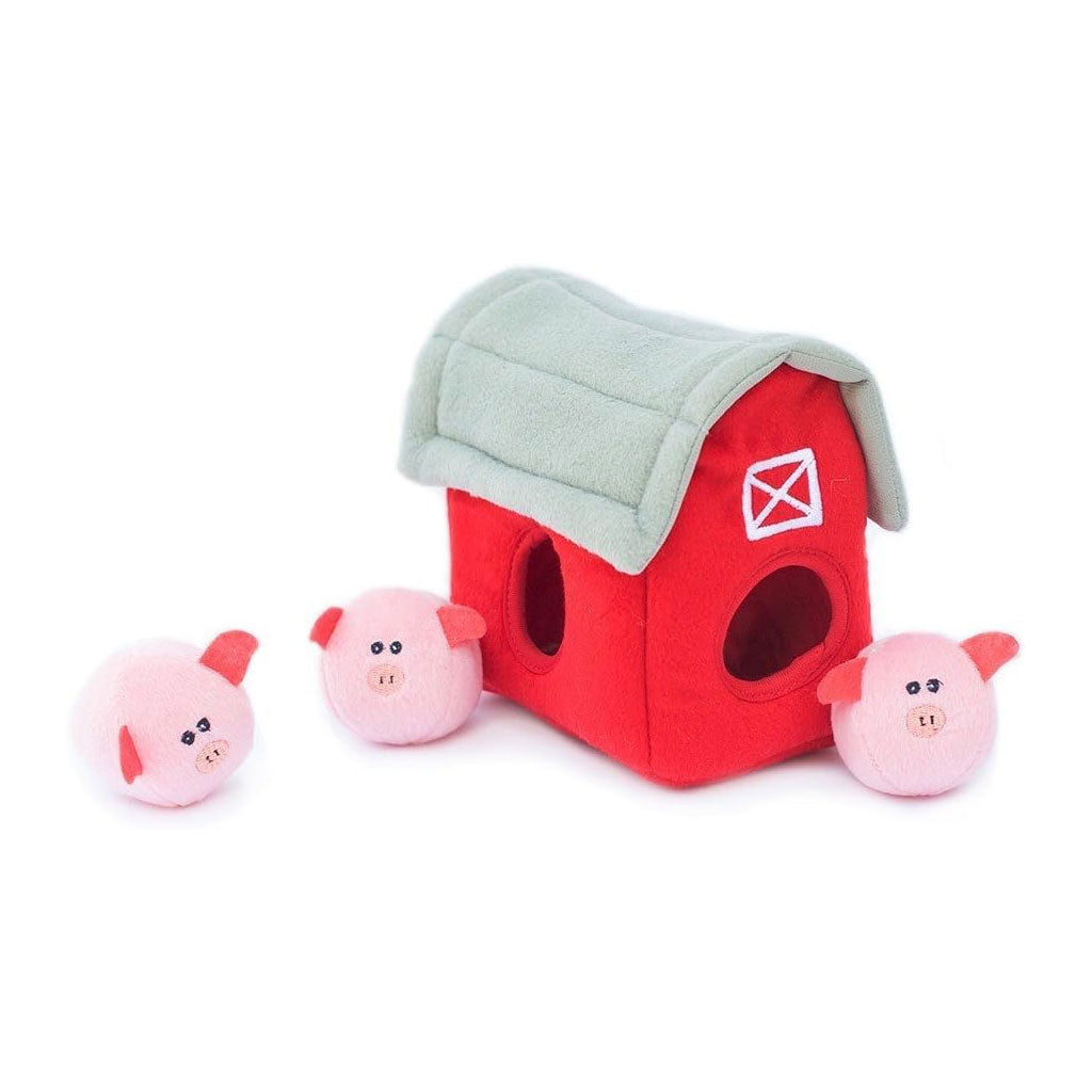 ZippyPaws Zippy Burrow Dog Toy Barn with Pig Bubble Babies, Medium