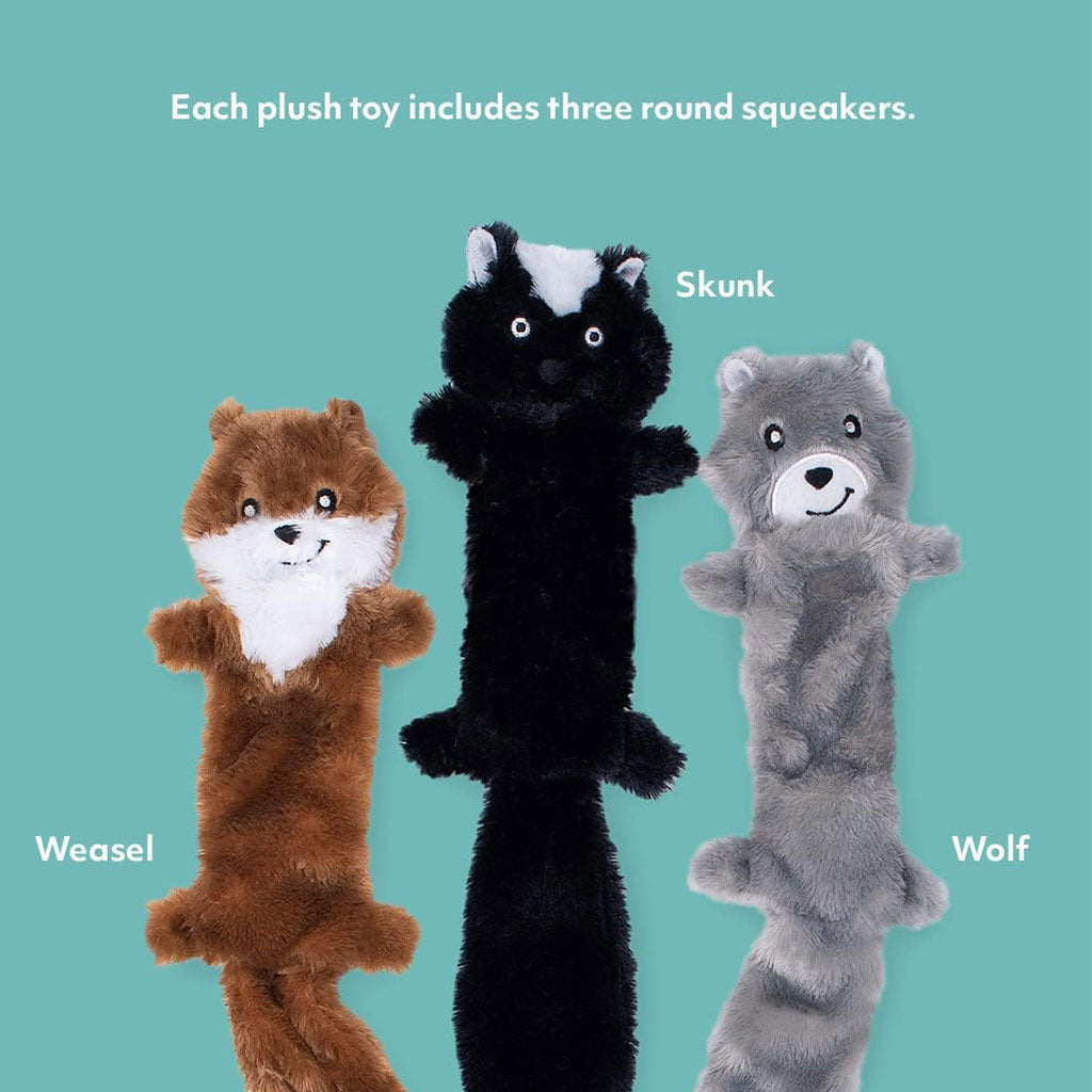 ZippyPaws Skinny Peltz Weasel, Skunk & Wolf Plush Dog Toy, Large