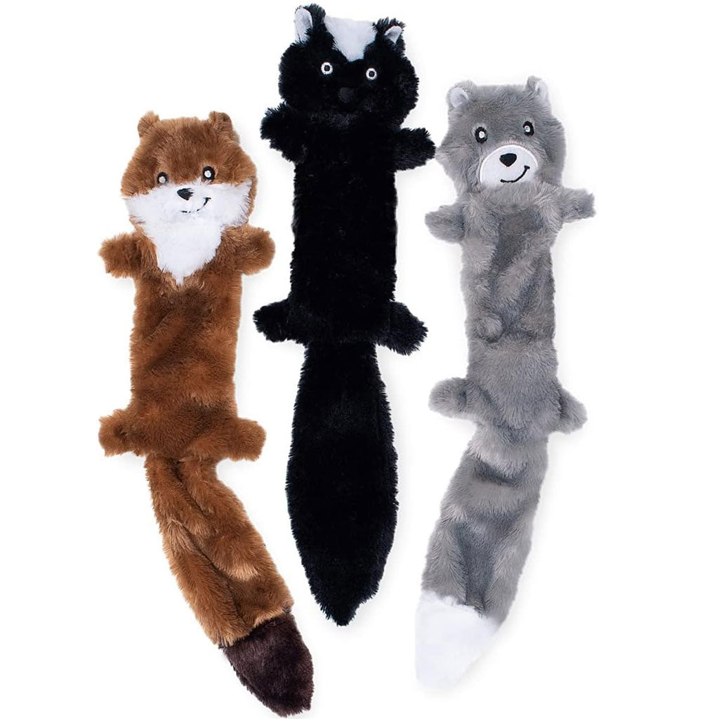 ZippyPaws Skinny Peltz Weasel, Skunk & Wolf Plush Dog Toy, Large, 3-pack