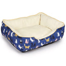 Pet bed with cat pattern on a blue background