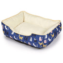Pet bed with cat pattern on a blue background