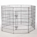Black metal pet playpen on a white background