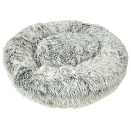 Fluffy gray pet bed on a white background