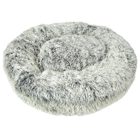 Fluffy gray pet bed on a white background