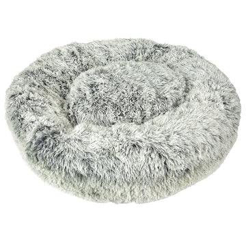 Fluffy gray pet bed on a white background