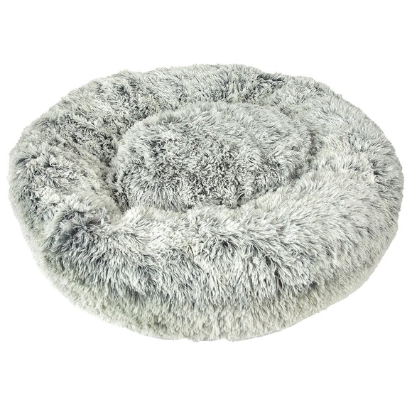 Fluffy gray pet bed on a white background