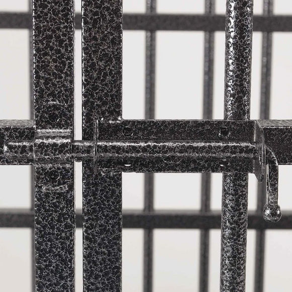 Close-up of a metal grid with a blurred background