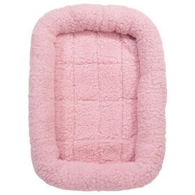 Pink pet bed with a soft texture on a white background