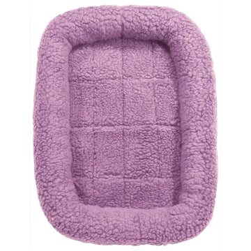 Purple pet bed with a textured surface on a white background