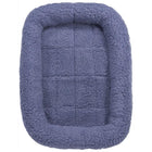 Blue pet bed with a textured surface on a white background