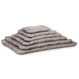 Stack of gray pet beds on a white background