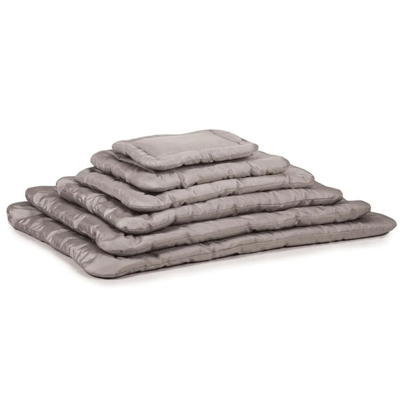 Stack of gray pet beds on a white background