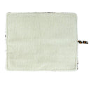 Rectangular light green fabric pouch with a strap on a white background