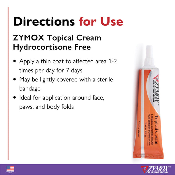 Zymox Topical Cream Without Hydrocortisone Free for Dogs & Cats (1oz)