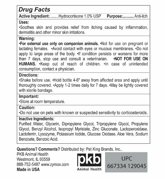 Zymox Veterinary Strength Topical Spray product information label