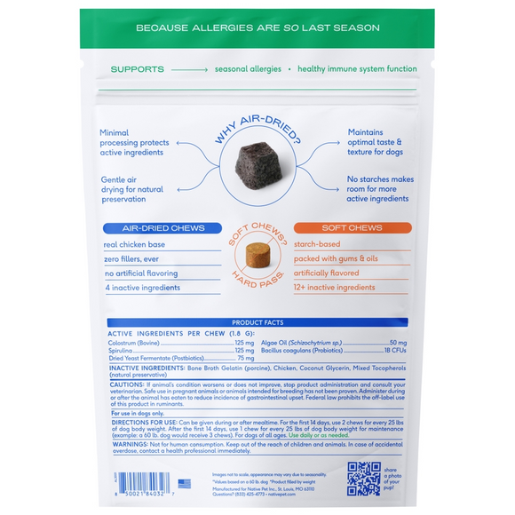 Native Pet Allergy Seasonal Skin Allergies Supplement for Dogs