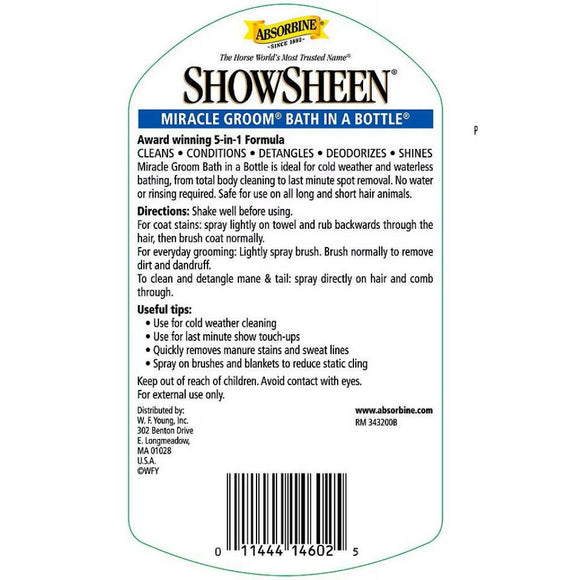 Absorbine Showsheen Miracle Groom Bathing Spray For Horses (32 oz)