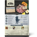 Acana pet food packaging with ingredients and health benefits on a white background