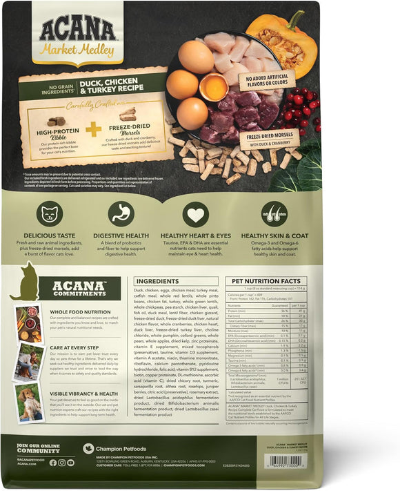 Acana Market Medley Duck Chicken & Turkey Recipe Dry Cat Food - Cat Food 3