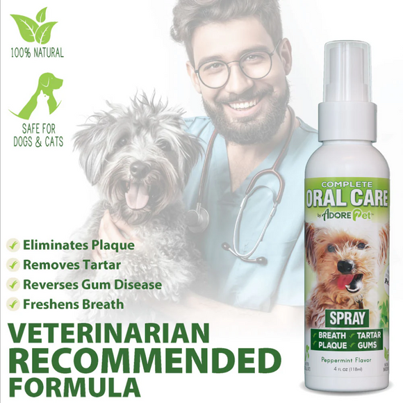 Adore Pet Complete Oral Care Spray Peppermint Flavor for Dogs & Cats 4-oz - Dog & Cat Dental Care 6