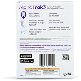 Back label of AlphaTrak 3 Blood Glucose Monitoring Starter Kit for Dogs, Cats & Horses