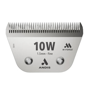 Andis M-Force hair clipper blade with '10W' rating on a white background