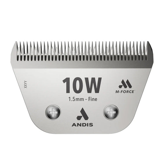 Andis M-Force hair clipper blade with '10W' rating on a white background
