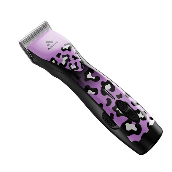 Purple and black hair clipper with pattern on a white background
