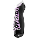 Hair clipper with purple and black camouflage pattern on a white background