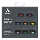 Andis 8-piece wide blade attachment comb set packaging on a white background