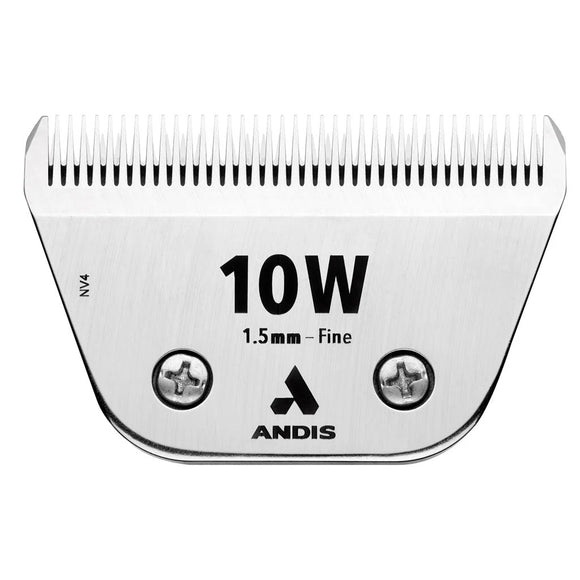 Andis hair clipper blade with '10W' and '1.5mm - Fine' text on a white background