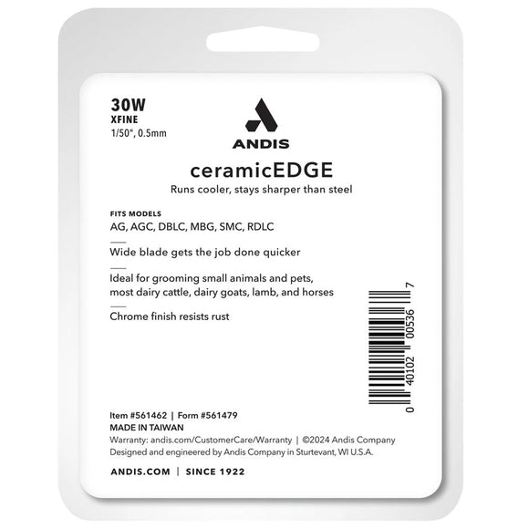 Andis ceramicEDGE product packaging with branding and specifications.