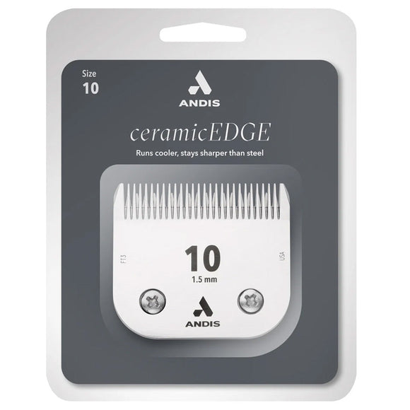 Andis ceramicEDGE hair clipper blade packaging with size 10 on a white background