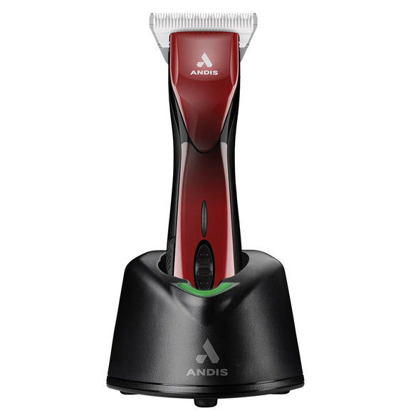 Andis hair trimmer with charging stand on a white background