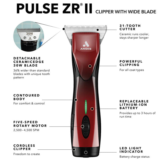 Andis Pulse ZR II clipper with wide blade on a white background