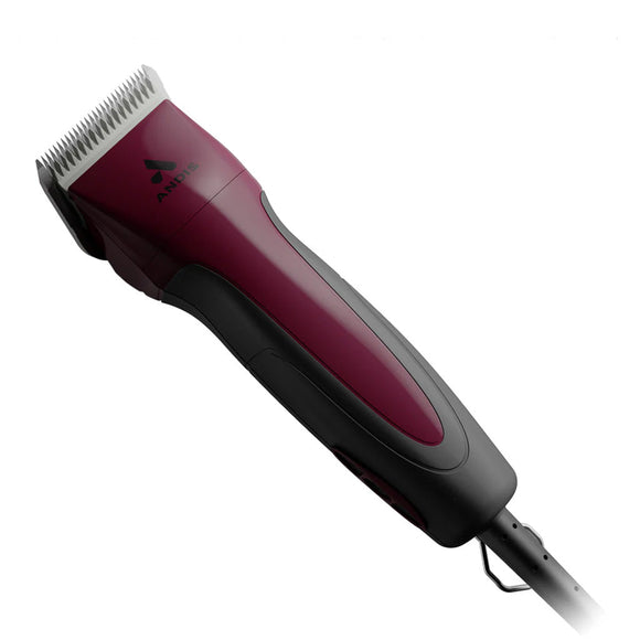 Red and black hair clipper on a white background