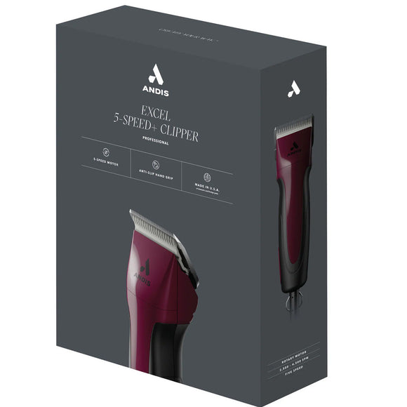 Andis Excel 5-Speed Clipper packaging on a white background