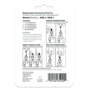 Replacement accessory pack for sanding drums and bands on a white background