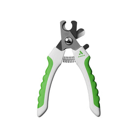 Pet nail clippers with green handles on a white background