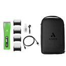 Andis hair trimmer set with attachments and travel case on a white background