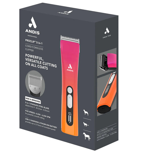 Andis ProClip 5-in-1 cordless clipper packaging on a white background