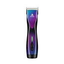Andis hair clipper with purple and black design on a white background
