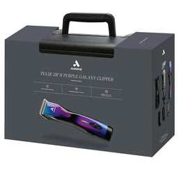 Andis Pulse ZR II Purple Galaxy clipper packaging on a white background